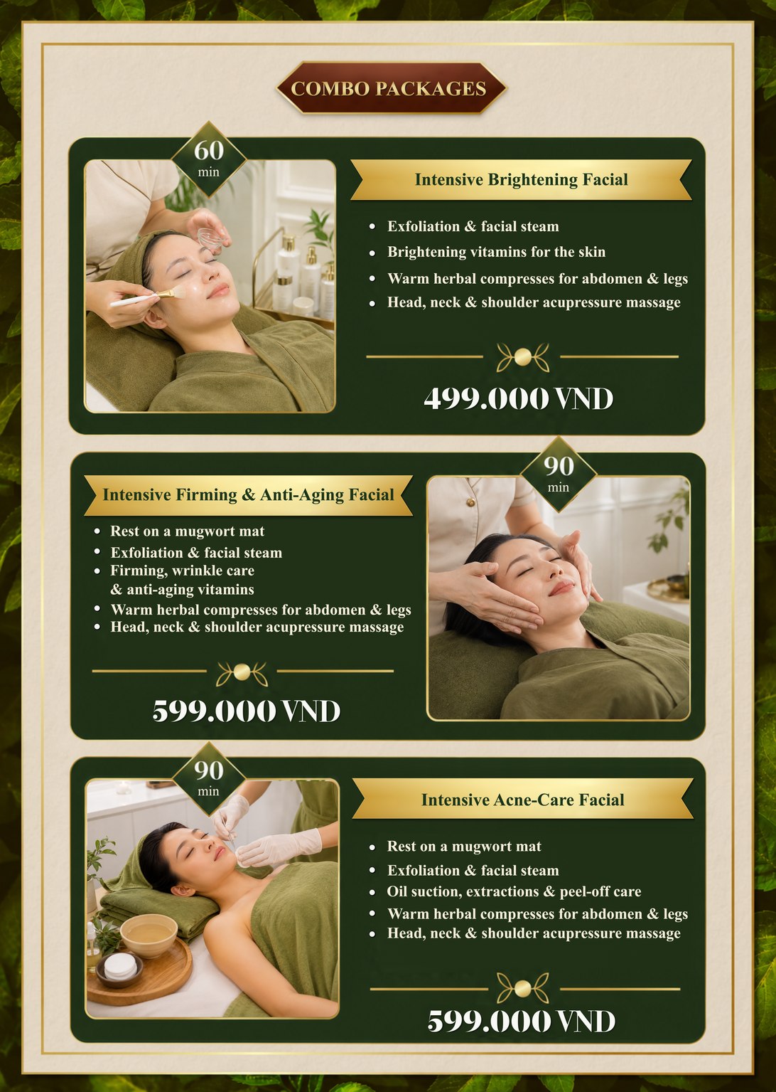 DaBee Spa facial combo menu