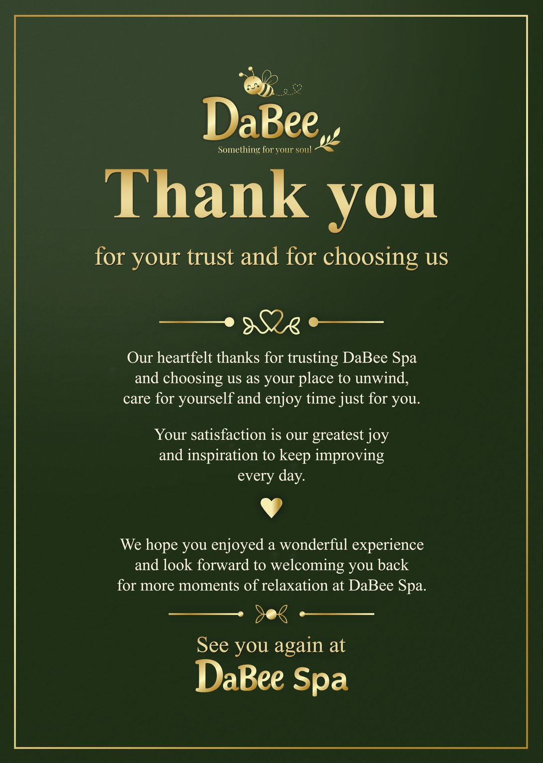 Thank you for choosing DaBee Spa