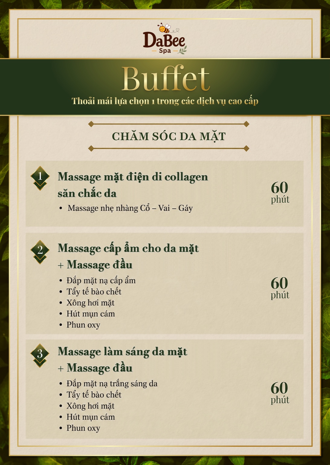 Menu Buffet Chăm sóc da mặt