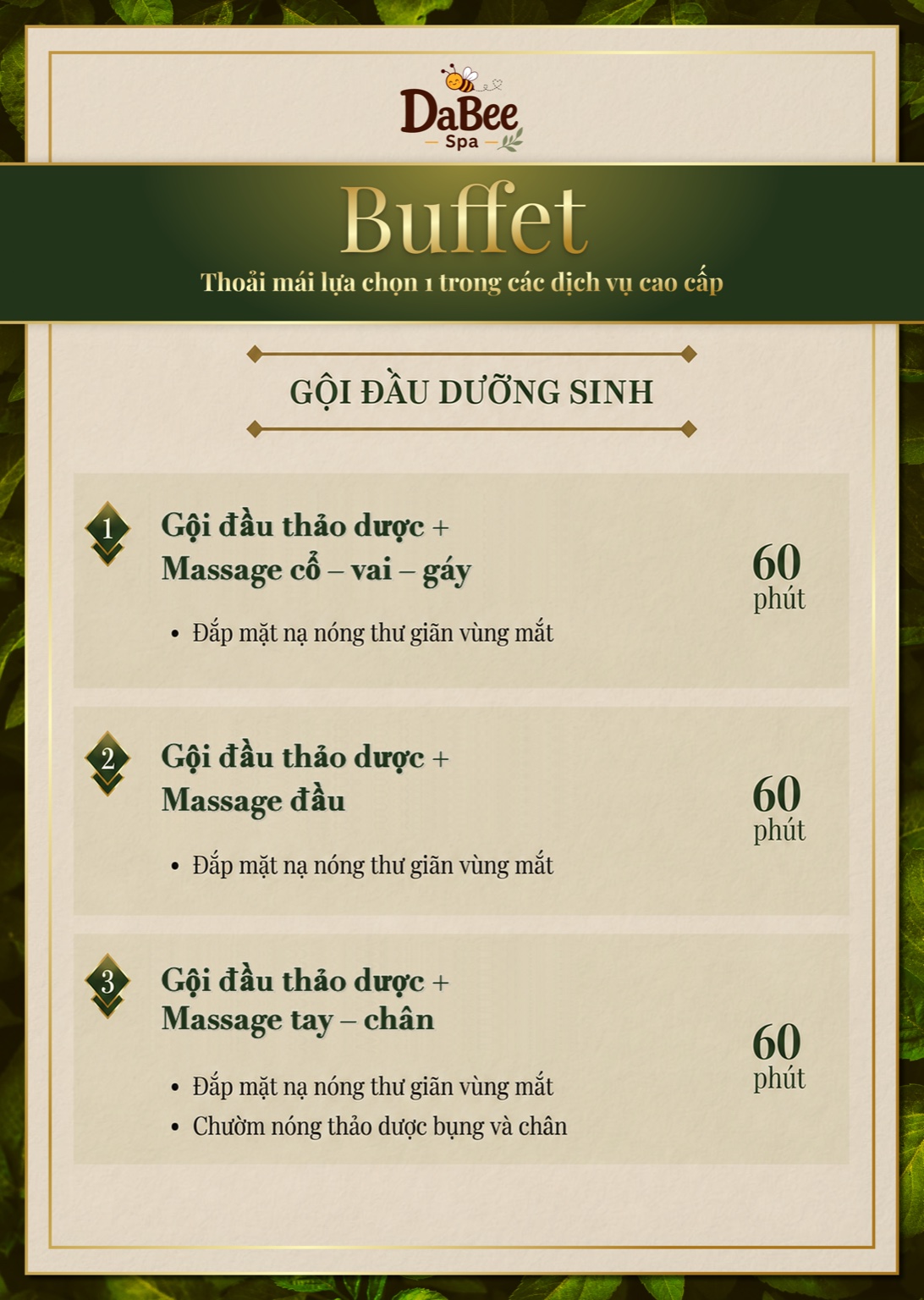 Menu Buffet Gội đầu dưỡng sinh