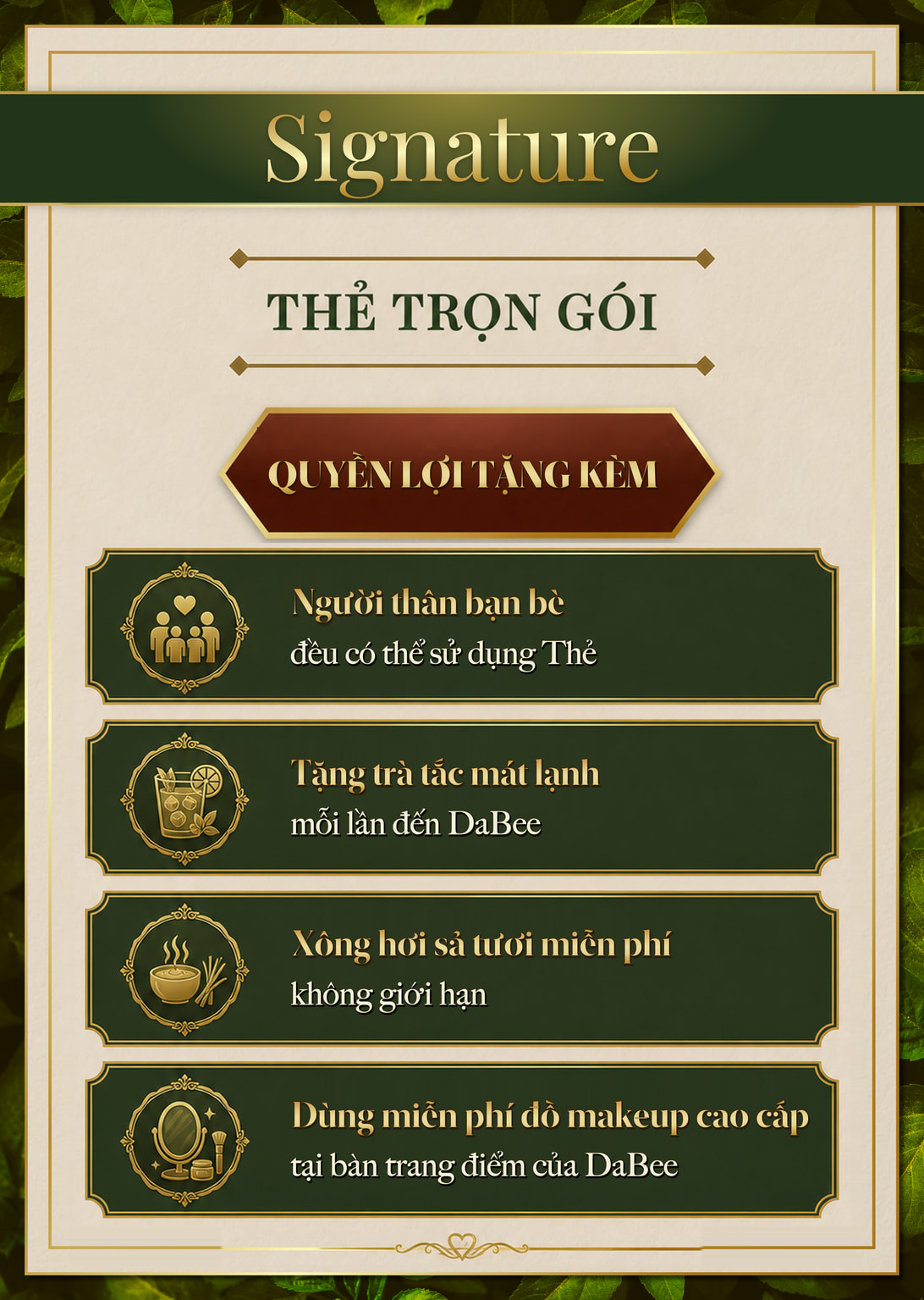 Quyền lợi Thẻ trọn gói DaBee Spa