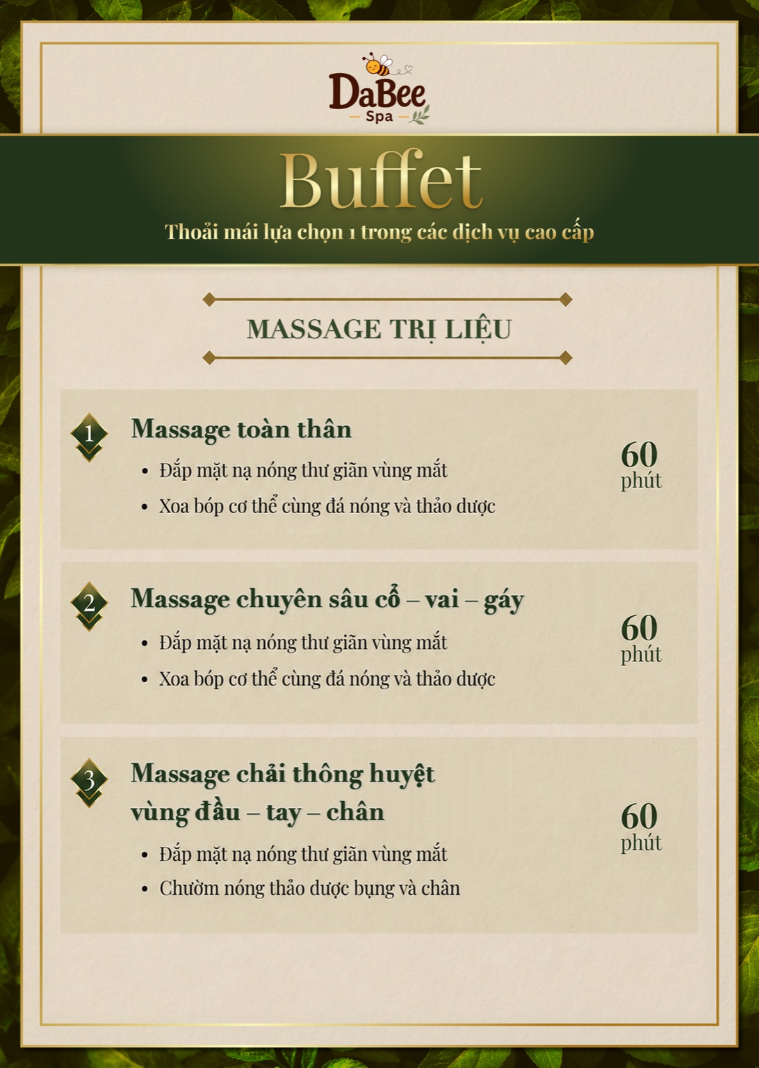 Menu Buffet Massage toàn thân