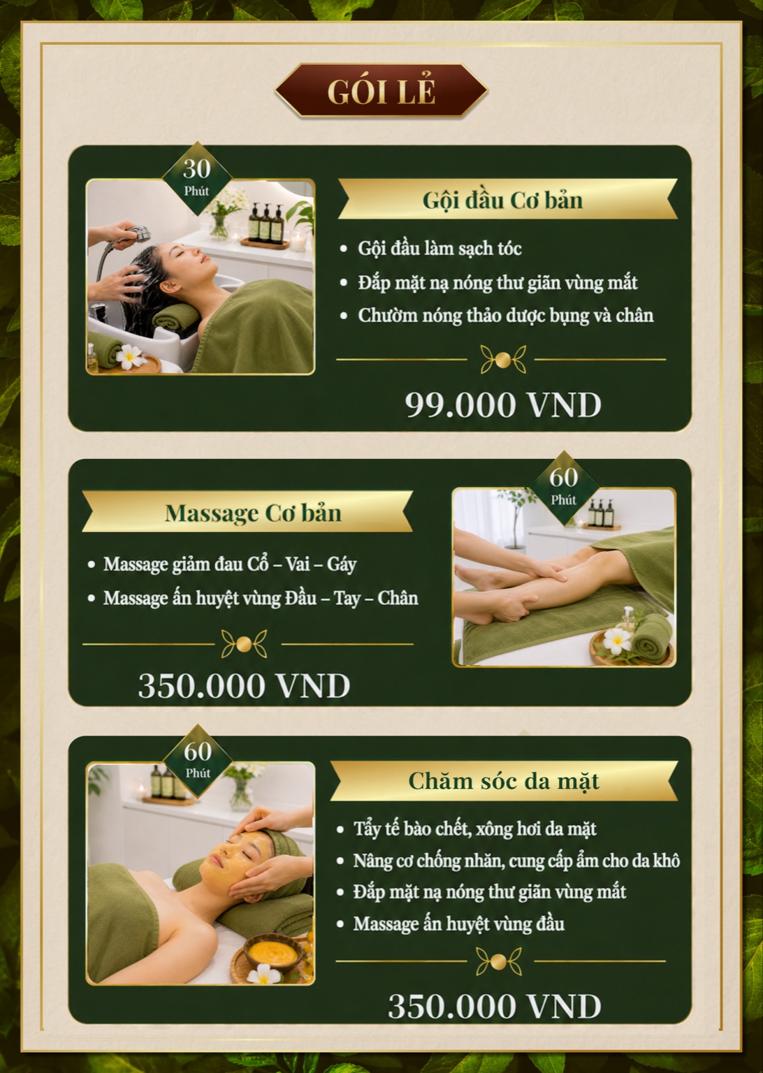 Bảng giá Gói lẻ DaBee Spa